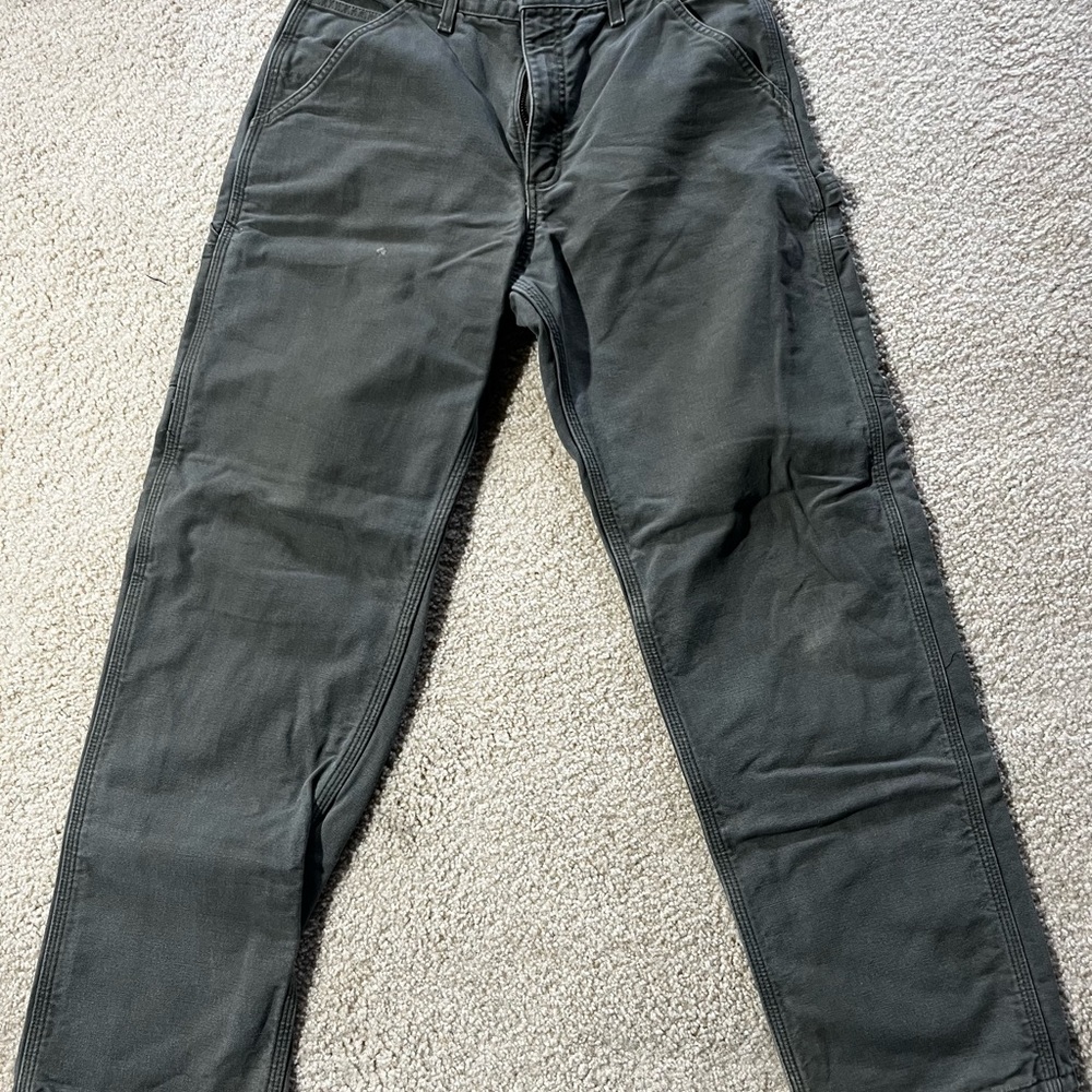 Carhartt B111 Loose Fit Washed Duck Flannel-Lined Utility Work Pant 33x32 green